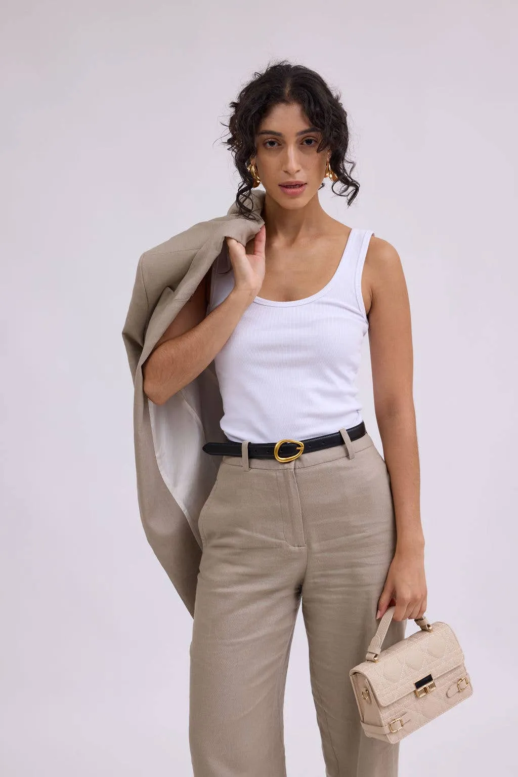 Basic Leather Belt with Asymmetrical Buckle
