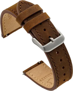 Benchmark Leather Watch Band - Crazy Horse Leather Watch Straps for Men & Women - Stainless-Steel Buckle & Quick Release Spring Bars - Choice of Color - 18mm, 20mm, or 22mm Widths