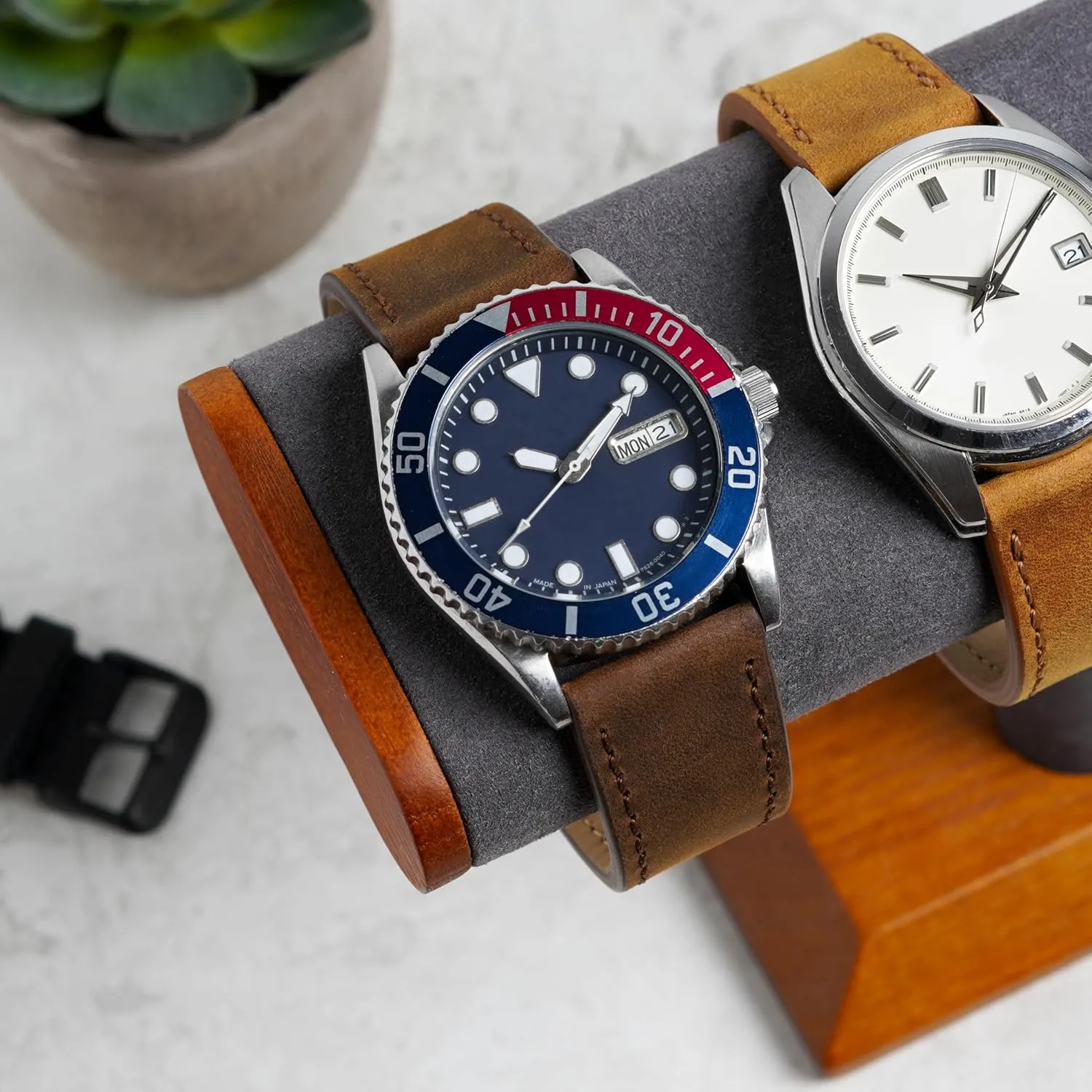 Benchmark Leather Watch Band - Crazy Horse Leather Watch Straps for Men & Women - Stainless-Steel Buckle & Quick Release Spring Bars - Choice of Color - 18mm, 20mm, or 22mm Widths
