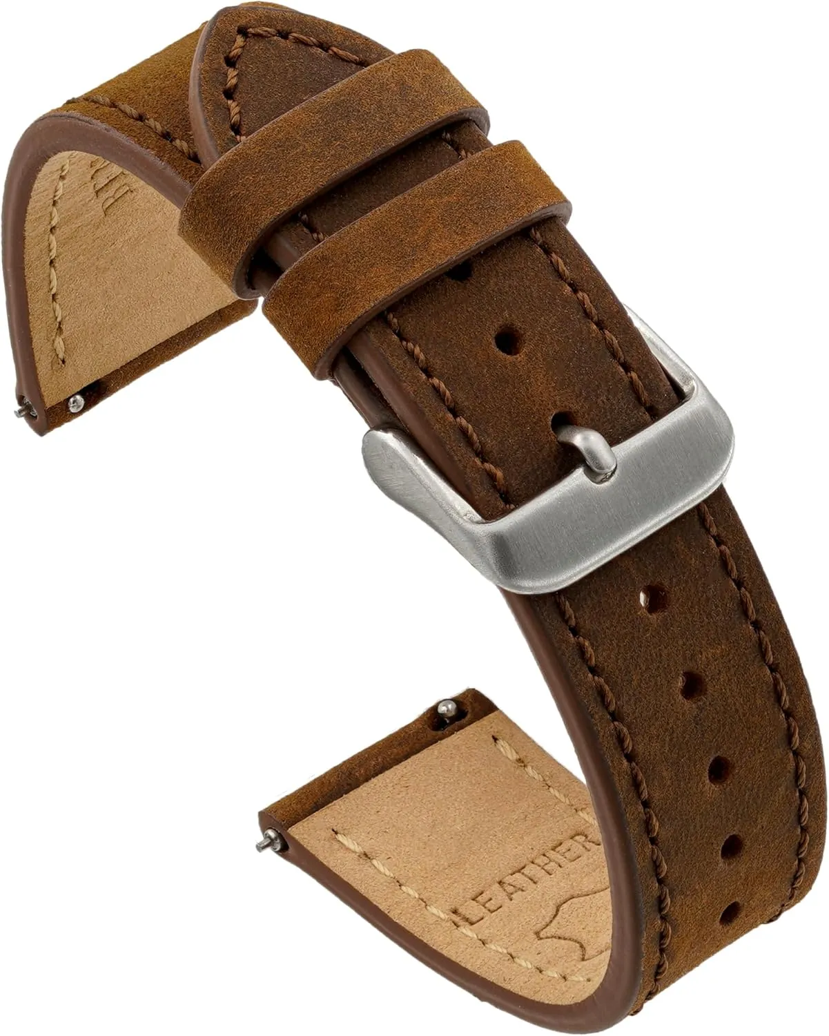 Benchmark Leather Watch Band - Crazy Horse Leather Watch Straps for Men & Women - Stainless-Steel Buckle & Quick Release Spring Bars - Choice of Color - 18mm, 20mm, or 22mm Widths