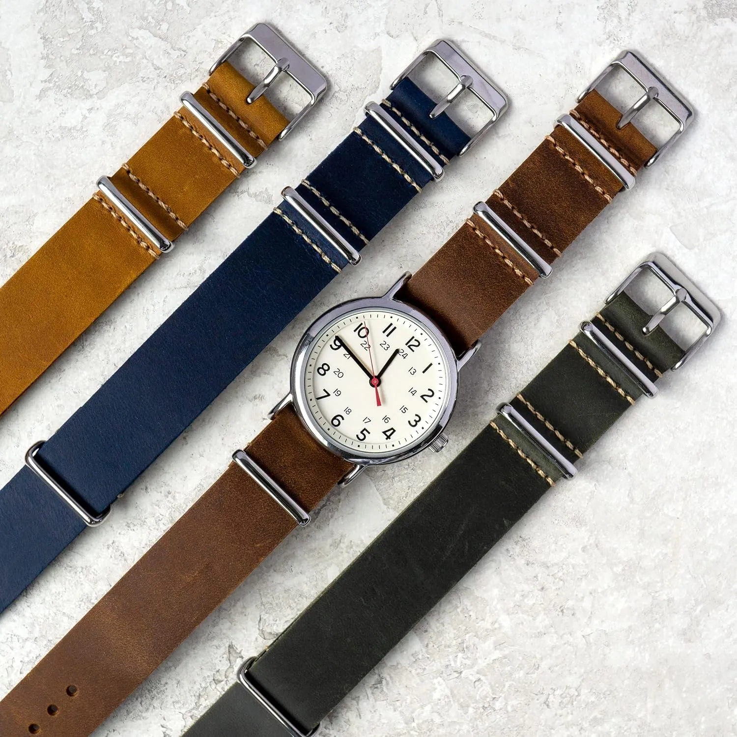 Benchmark Leather Watch Band - Crazy Horse Oiled Leather One-Piece Watch Straps for Men or Women - 18mm, 20mm, 22mm or 24mm Widths
