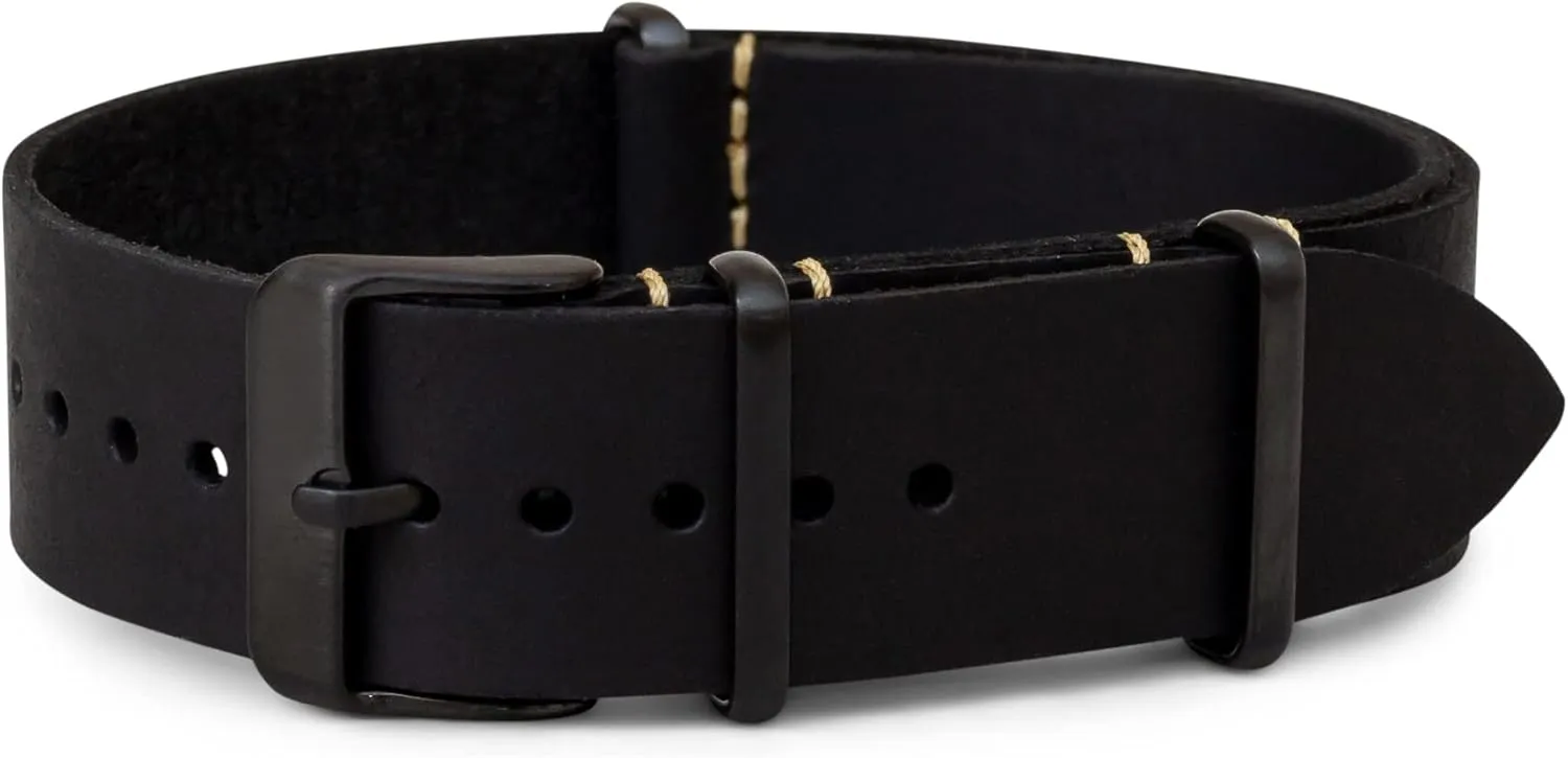 Benchmark Leather Watch Band - Crazy Horse Oiled Leather One-Piece Watch Straps for Men or Women - 18mm, 20mm, 22mm or 24mm Widths