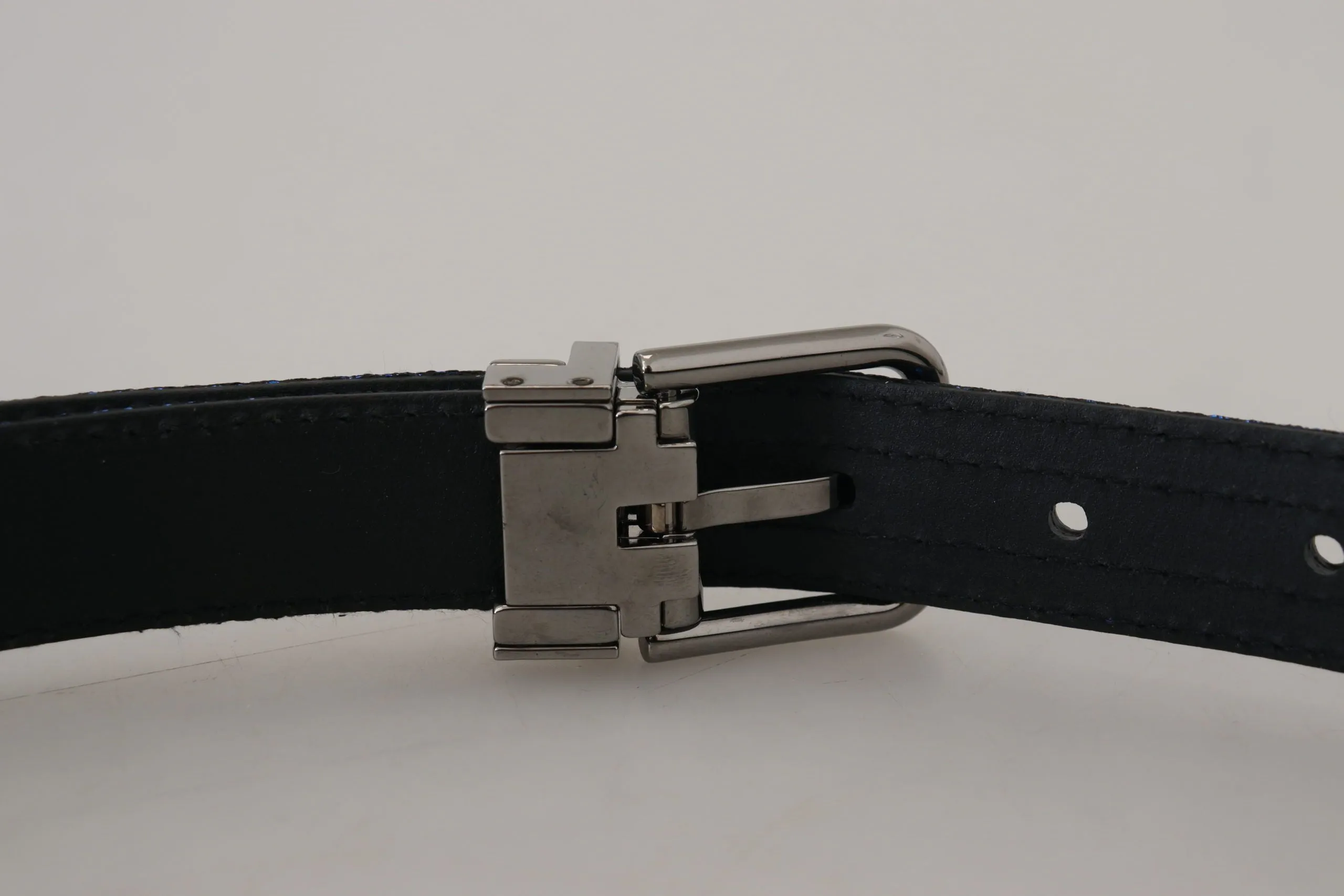 Elegant Blue Jacquard Leather Belt
