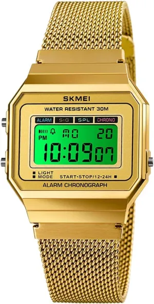 Gosasa Classic Unisex Women's Men's Digital Multifunction Sports Watch Stainless Steel Band Square Waterproof Electronic Led Watch