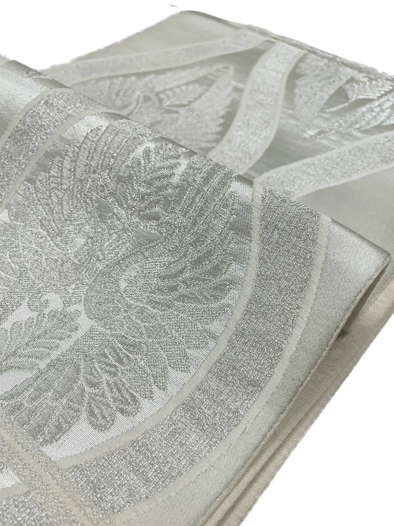 Japanese Kimono Vintage Fukuro Obi - Silver, White, Crane