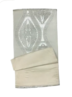 Japanese Kimono Vintage Fukuro Obi - Silver, White, Crane