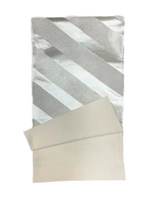 Japanese Kimono Vintage Fukuro Obi - White and Silver Striped pattern