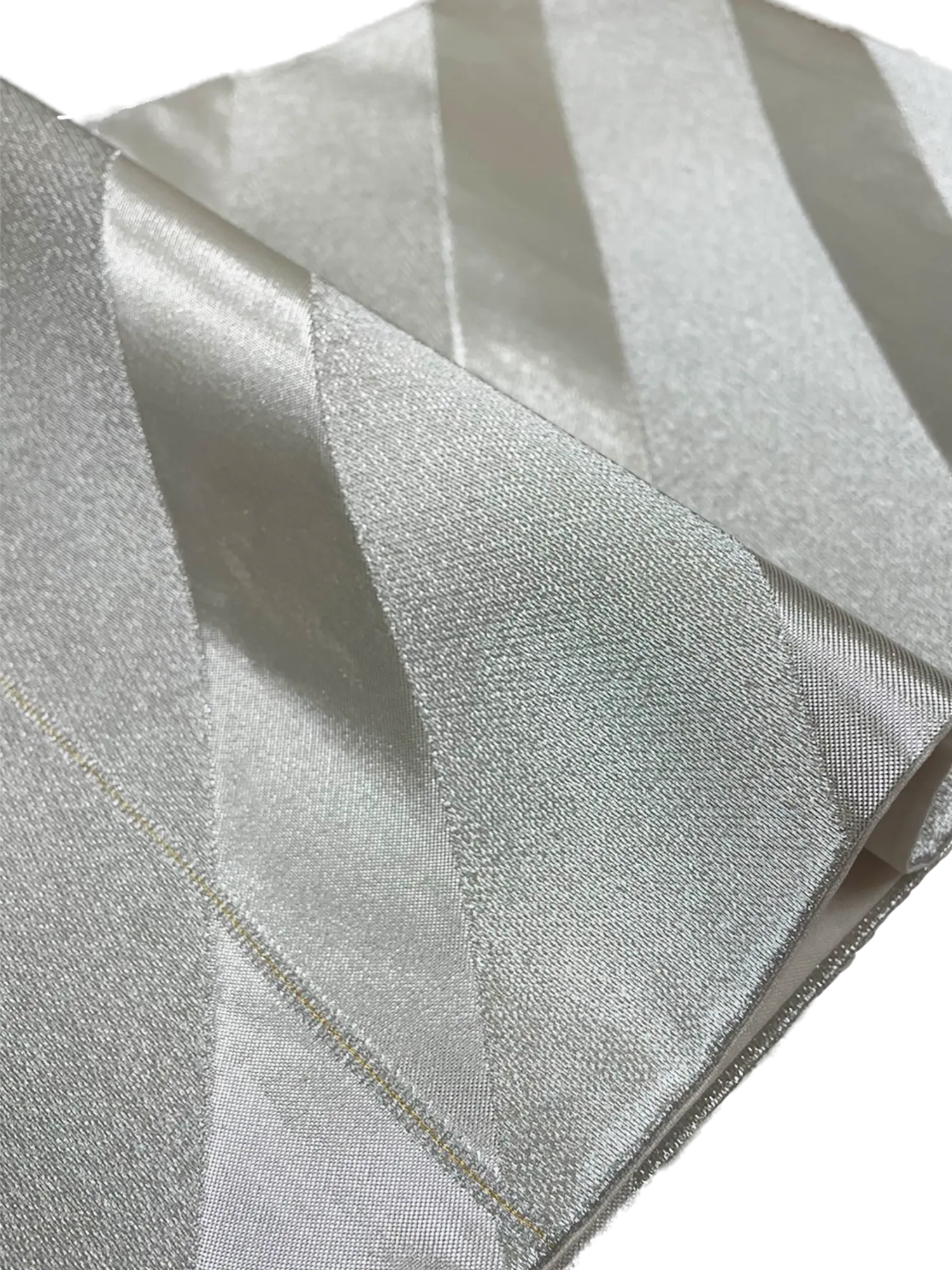 Japanese Kimono Vintage Fukuro Obi - White and Silver Striped pattern