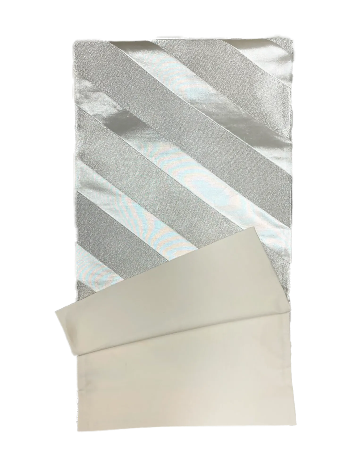 Japanese Kimono Vintage Fukuro Obi - White and Silver Striped pattern