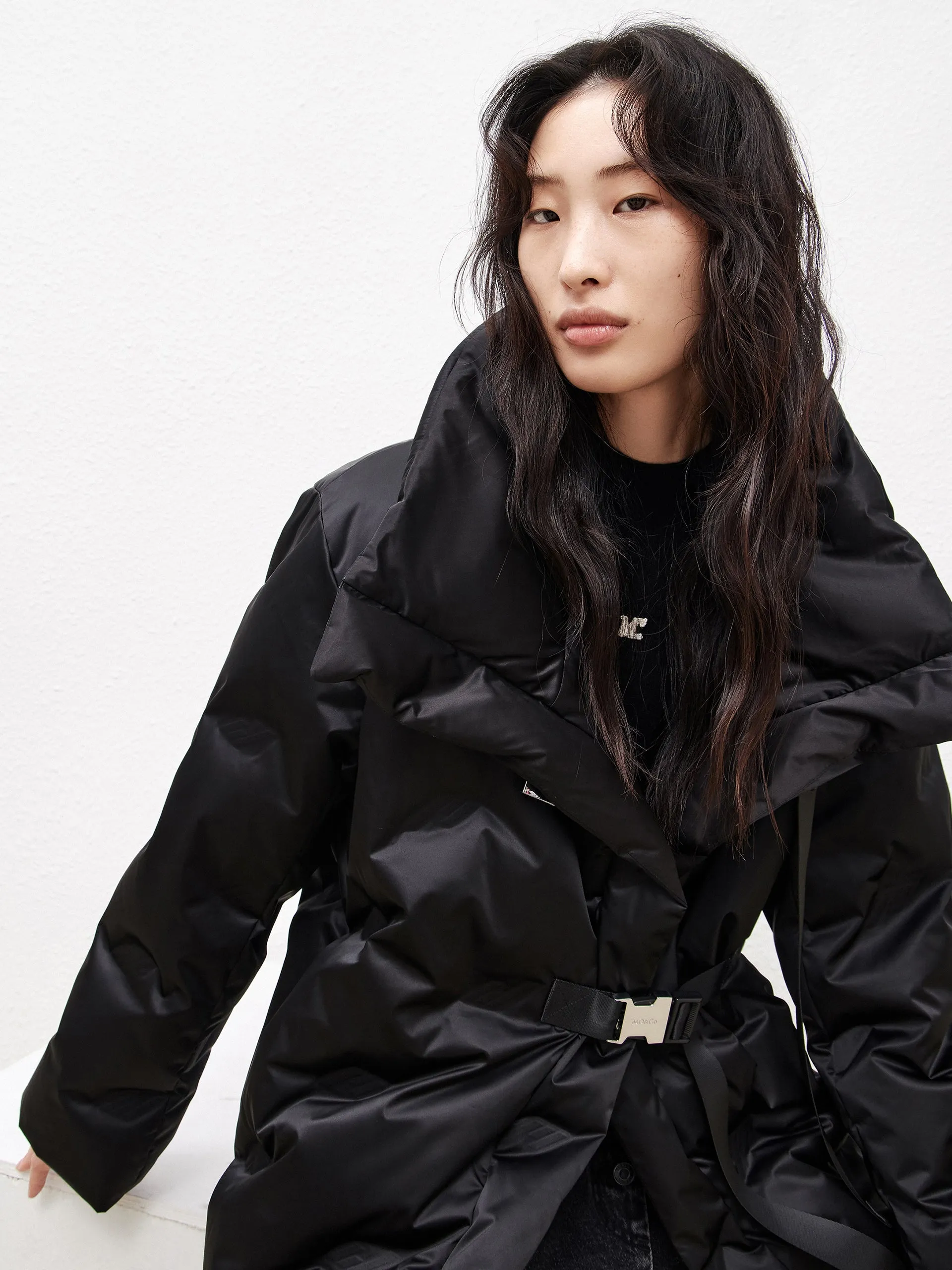 Lapel Collar Down Jacket with Adjustable Belts