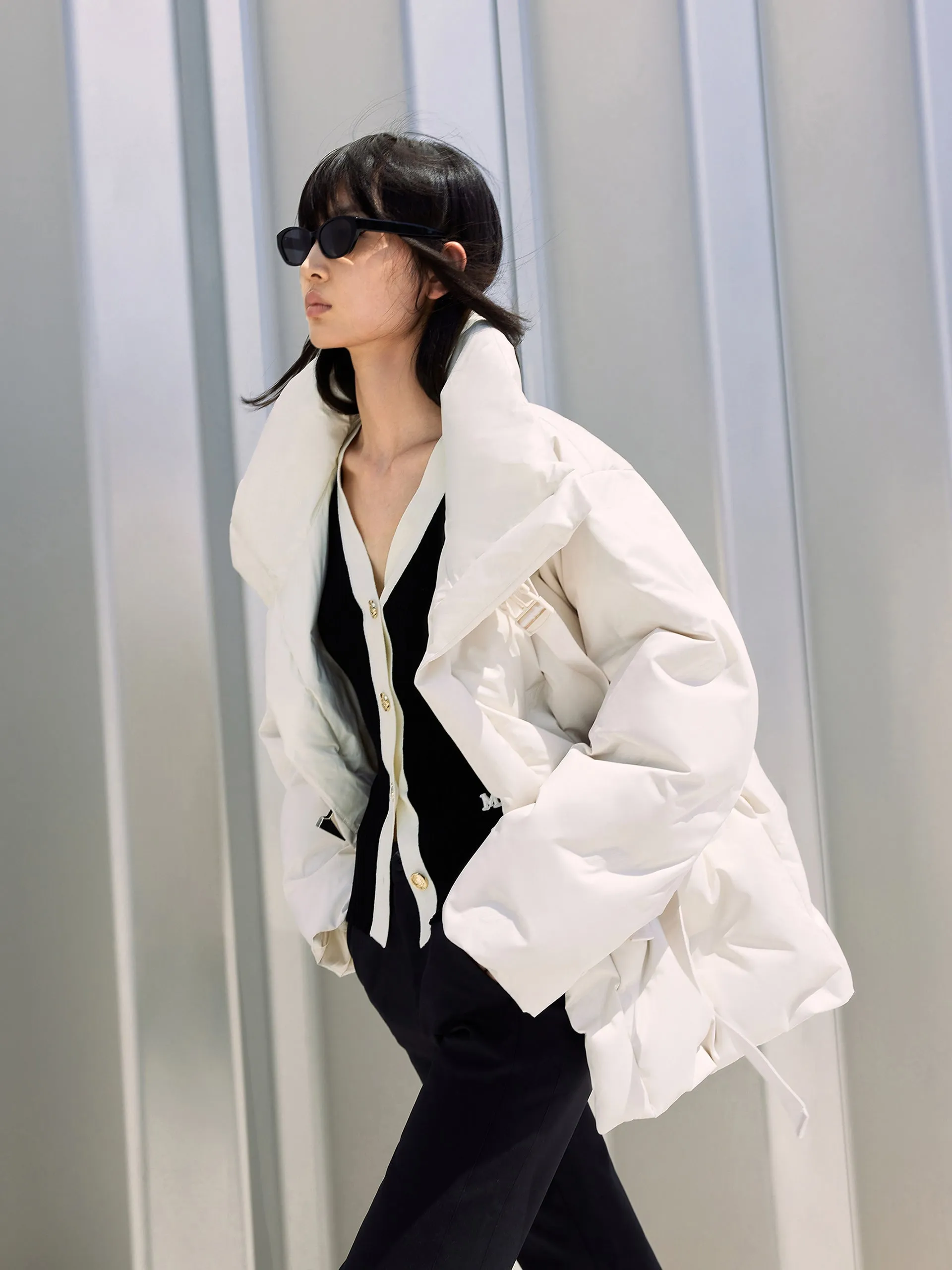 Lapel Collar Down Jacket with Adjustable Belts