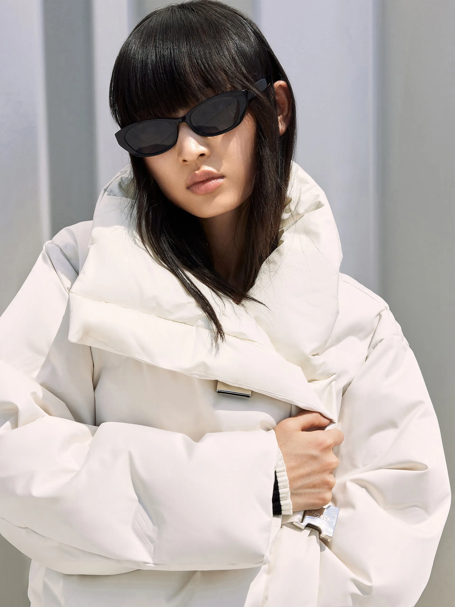 Lapel Collar Down Jacket with Adjustable Belts