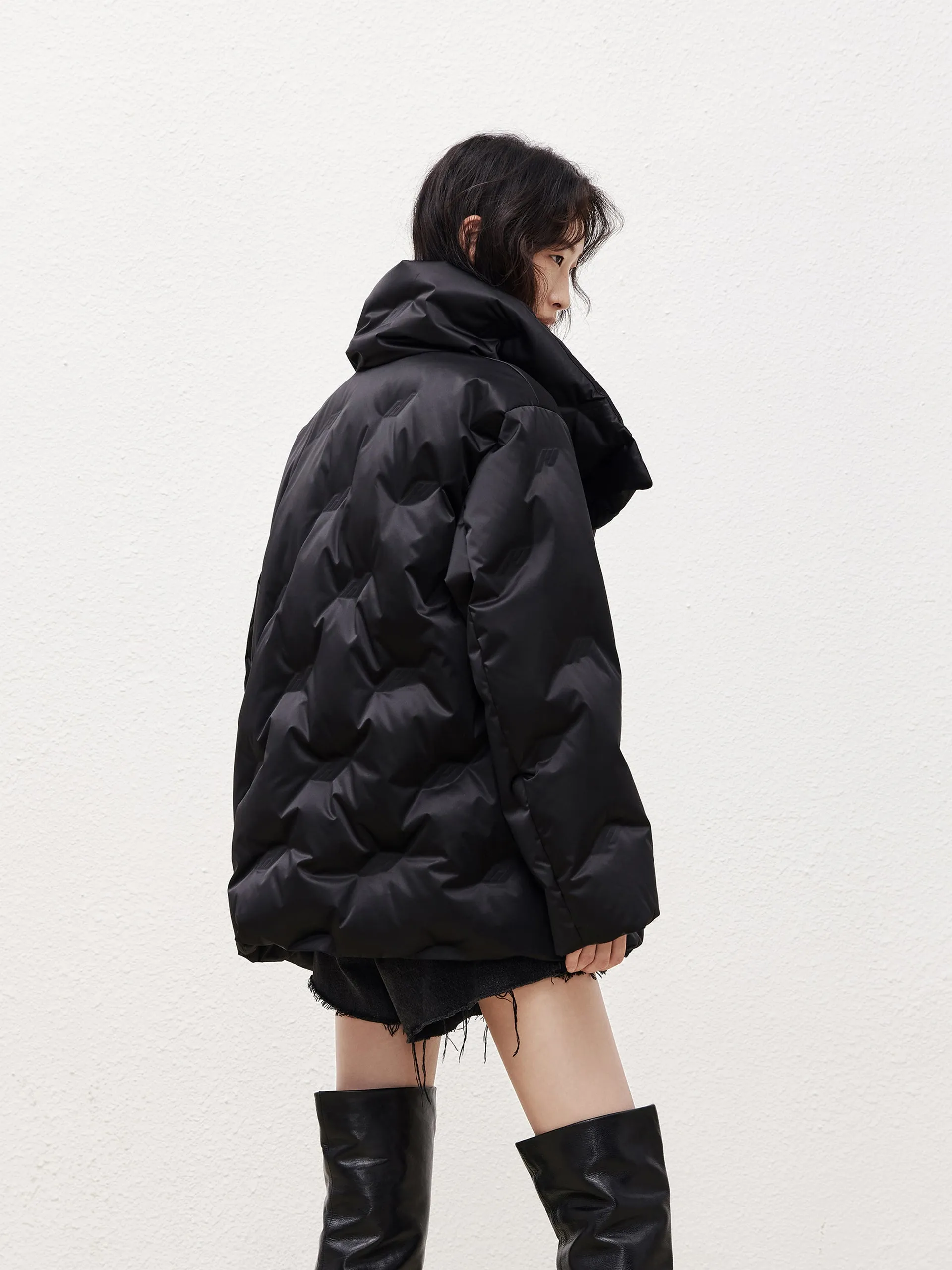 Lapel Collar Down Jacket with Adjustable Belts