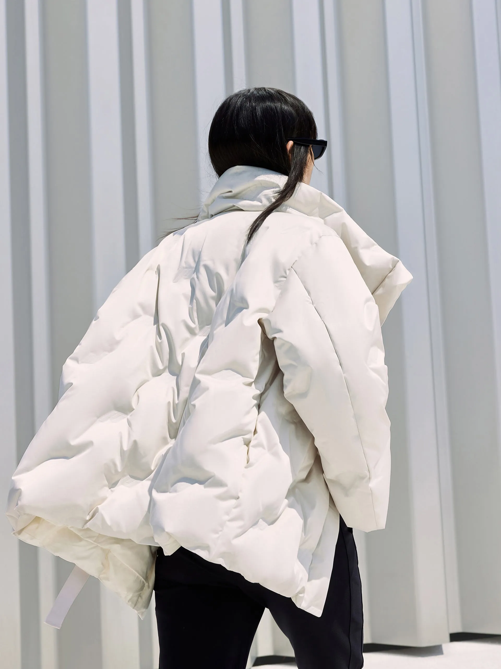 Lapel Collar Down Jacket with Adjustable Belts