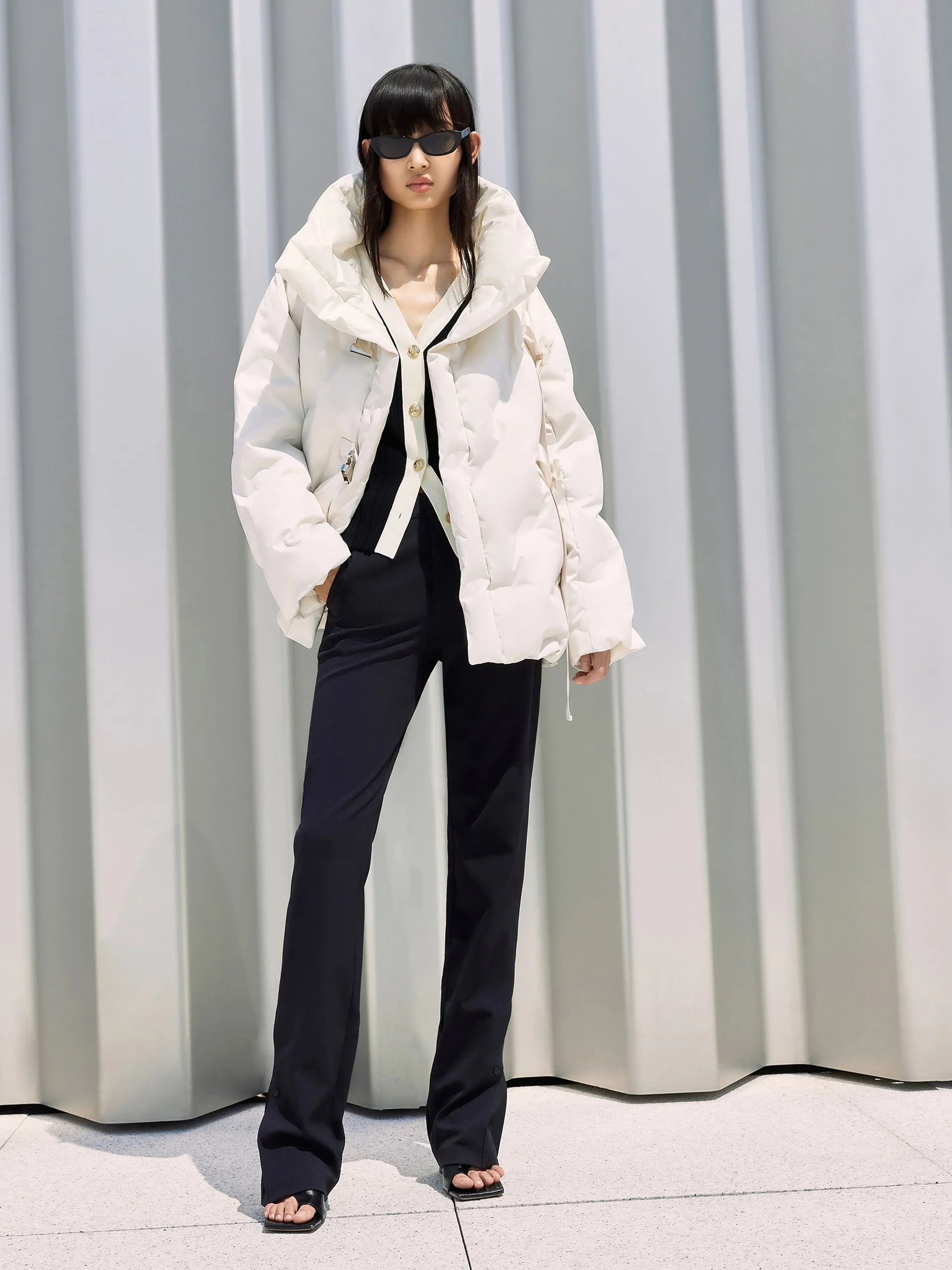 Lapel Collar Down Jacket with Adjustable Belts