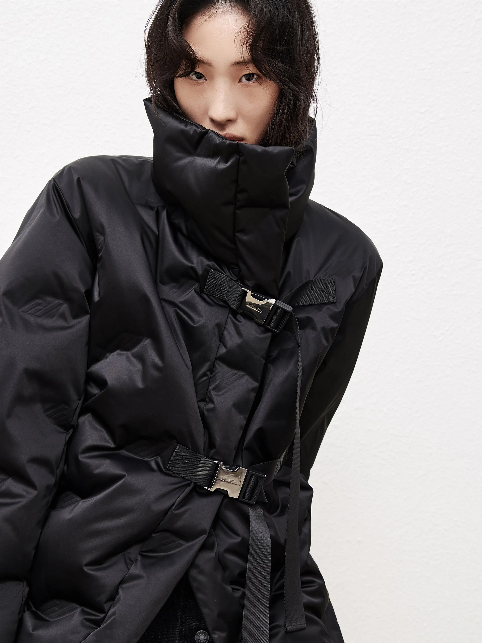 Lapel Collar Down Jacket with Adjustable Belts