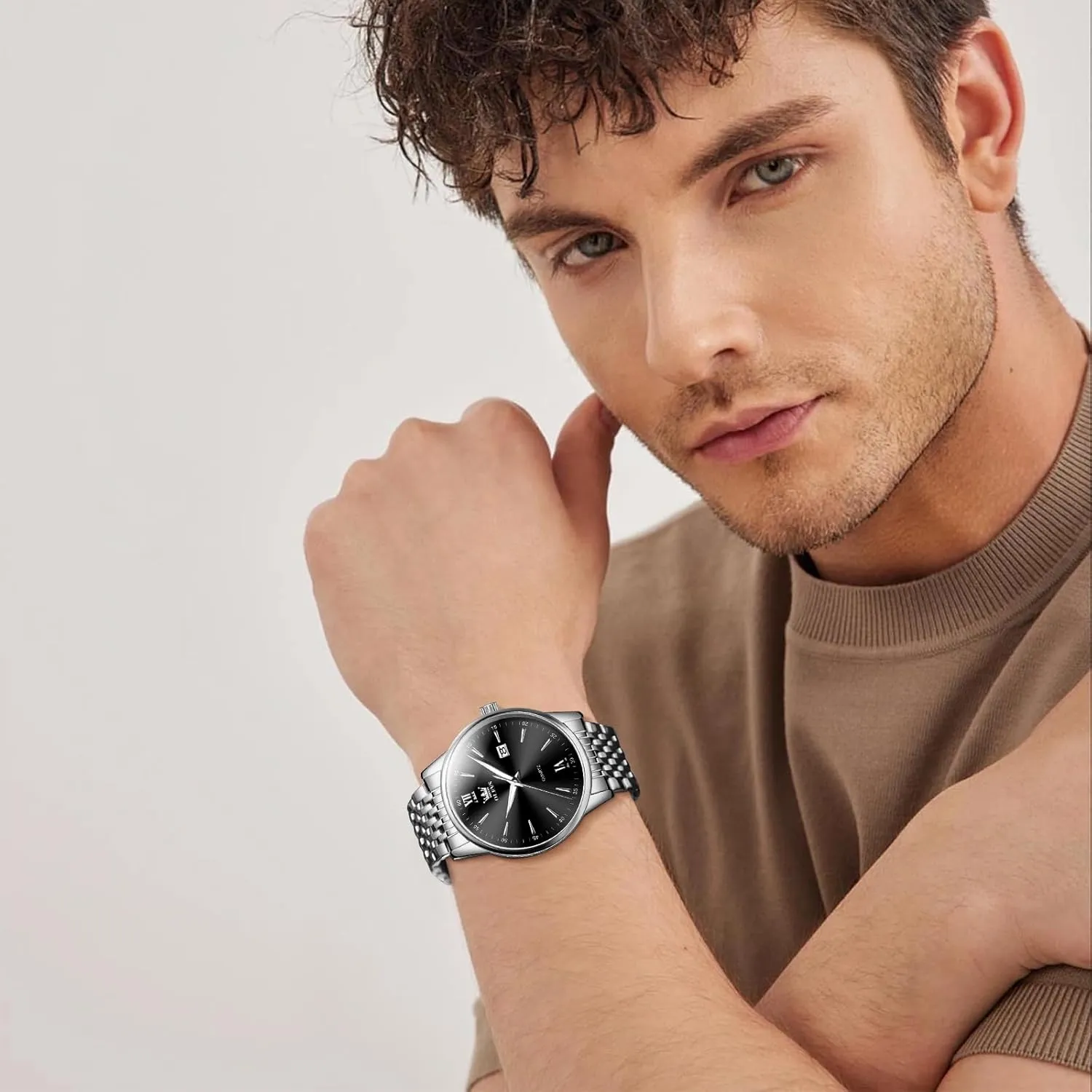 OLEVS Men's Watch,Classic Silver Watches for Men, Waterproof Stainless Steel Roman Numbers Men's Watch Easy to Read