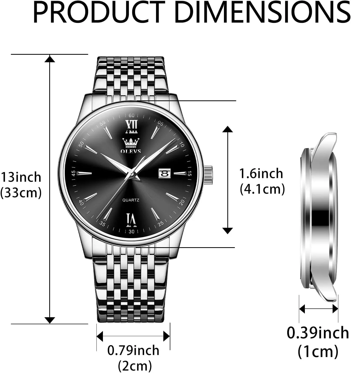 OLEVS Men's Watch,Classic Silver Watches for Men, Waterproof Stainless Steel Roman Numbers Men's Watch Easy to Read