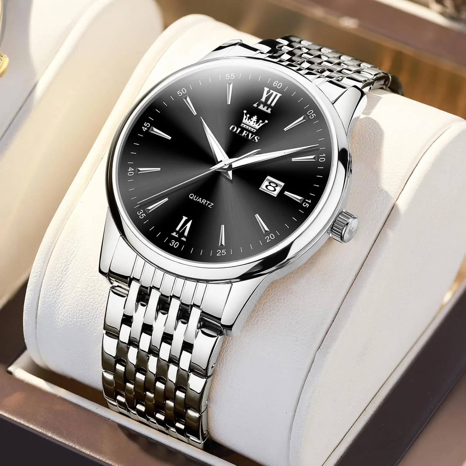 OLEVS Men's Watch,Classic Silver Watches for Men, Waterproof Stainless Steel Roman Numbers Men's Watch Easy to Read