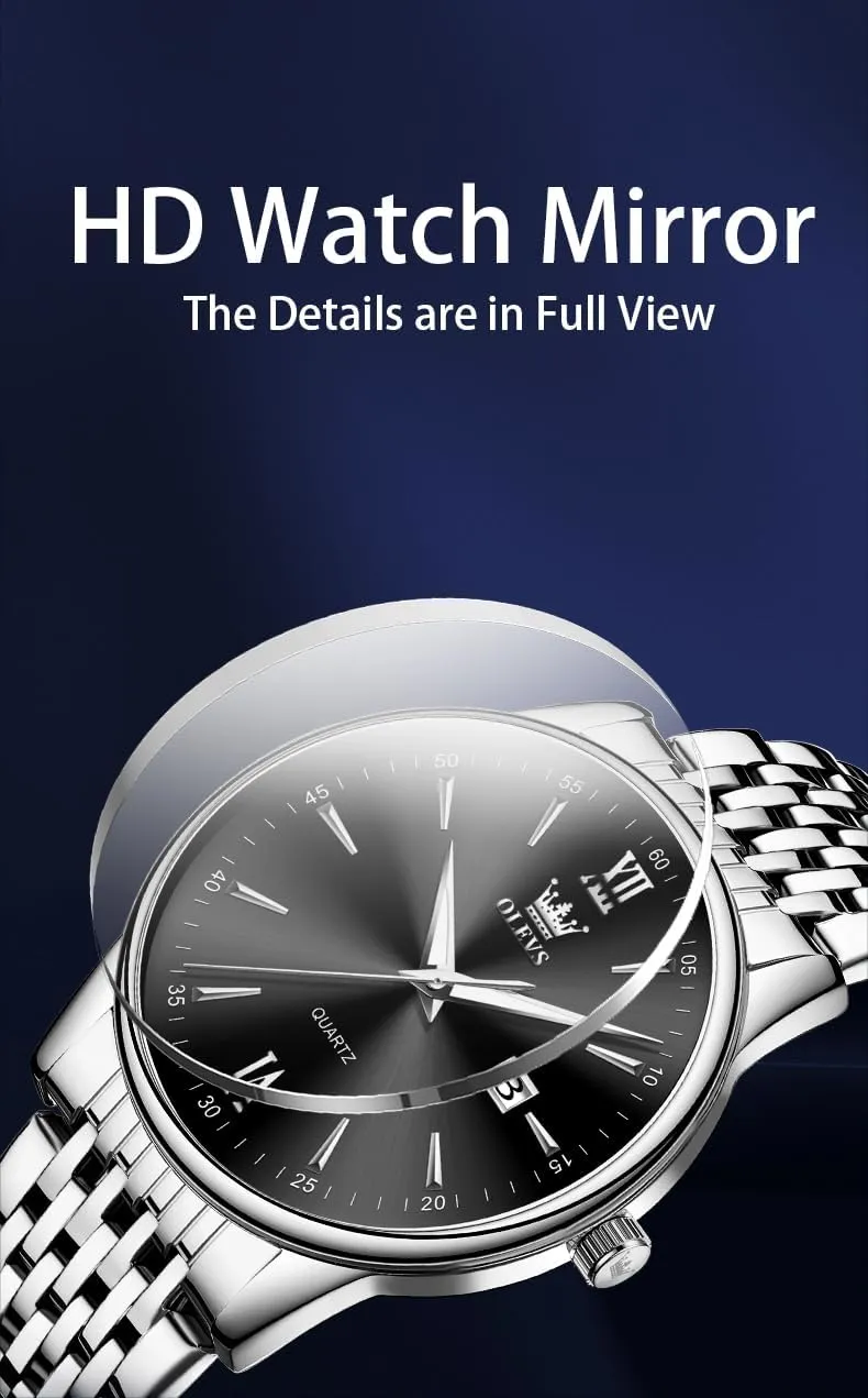 OLEVS Men's Watch,Classic Silver Watches for Men, Waterproof Stainless Steel Roman Numbers Men's Watch Easy to Read