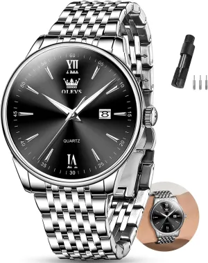OLEVS Men's Watch,Classic Silver Watches for Men, Waterproof Stainless Steel Roman Numbers Men's Watch Easy to Read