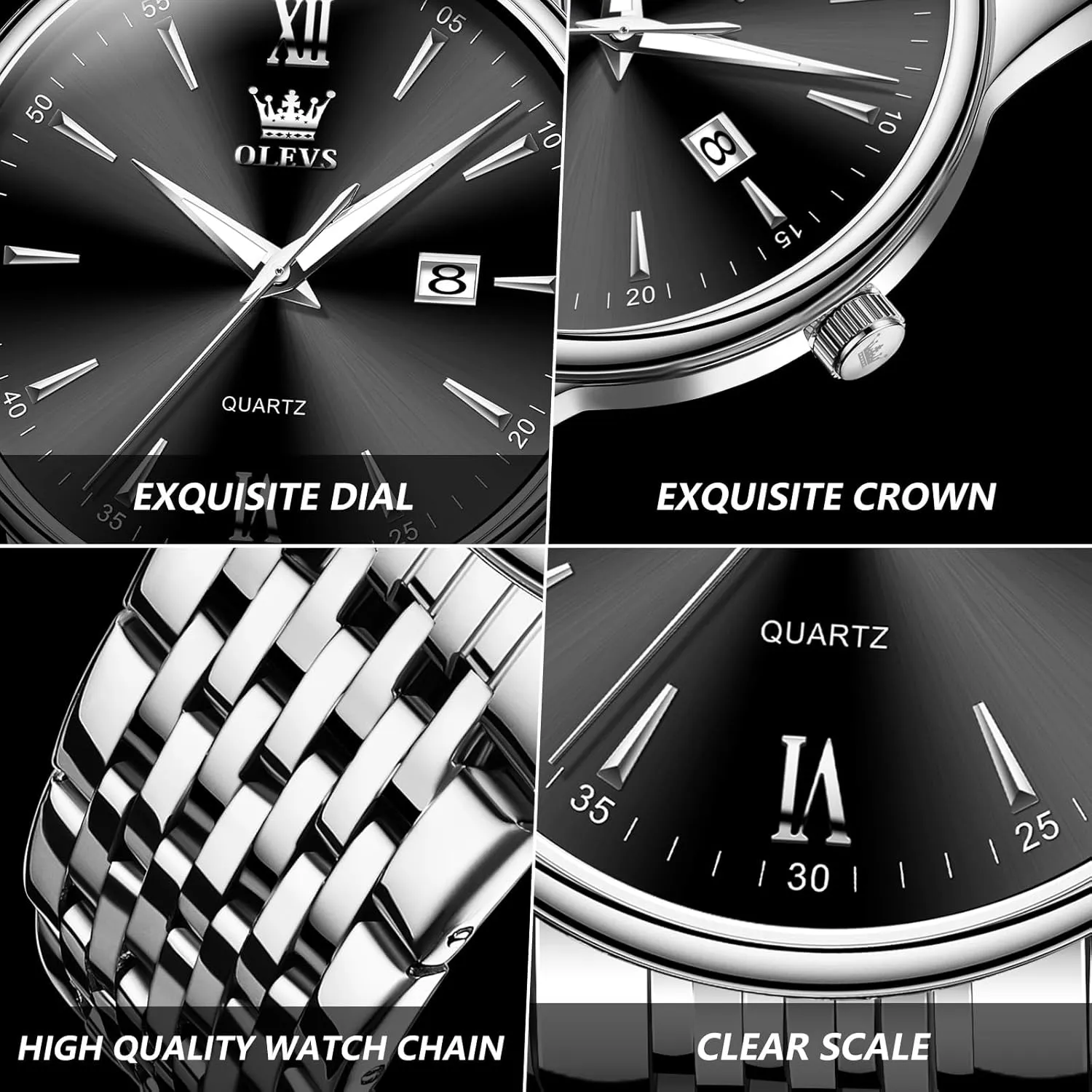 OLEVS Men's Watch,Classic Silver Watches for Men, Waterproof Stainless Steel Roman Numbers Men's Watch Easy to Read