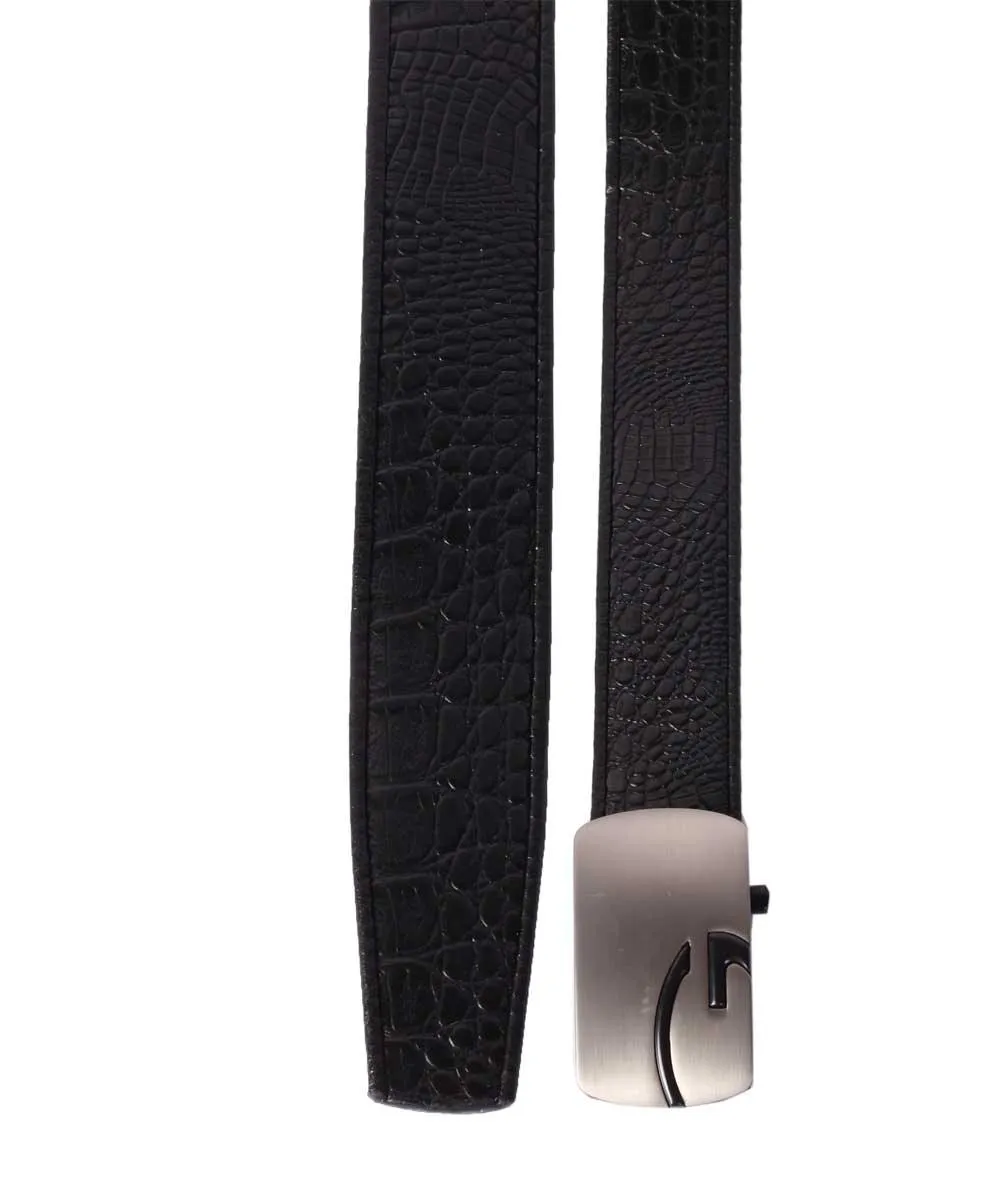 side Logo Print black leather Belt