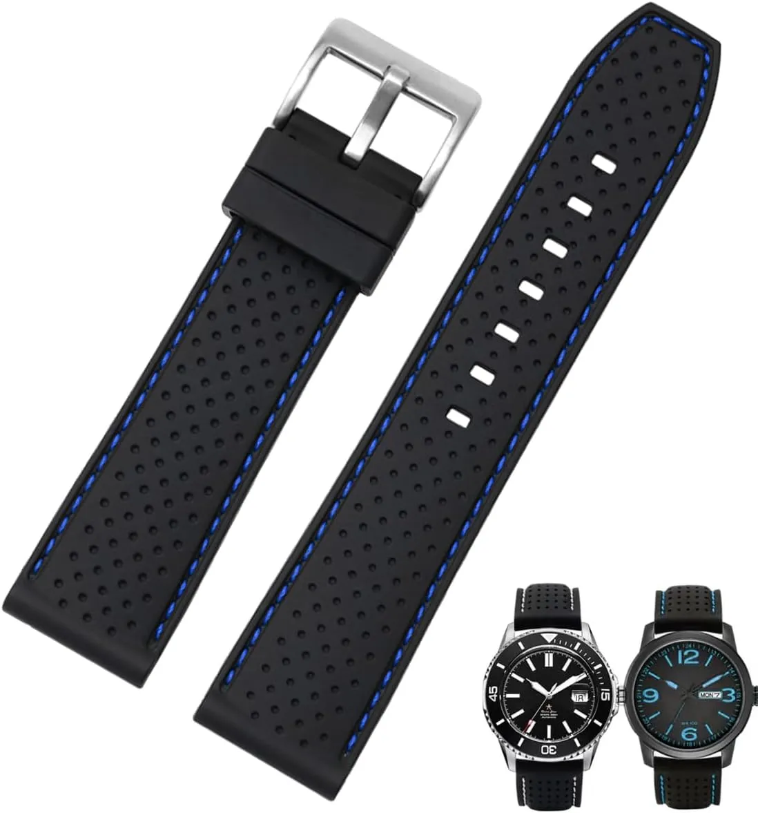 Sporty Soft Silicone Adjustable Watch Bands,Waterproof Rubber Watch Bands for Women & Men,Breathable Quick Release Watch Straps,Compatible with Regular & Smart Watch Bands
