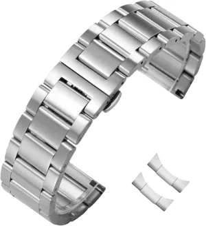 Stainless Steel Watch Band Curved End 14mm 15mm 16mm 17mm 18mm19mm 20mm 21mm 22mm 23mm 24mm Watch Bracelet Polished Brushed Metal Watch Strap Replacement Band Men Women